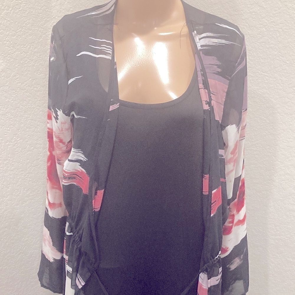 New Ashley Stewart black maxi slip dress with colorful duster top - Picture 2 of 6